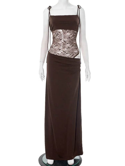 Elegant Lace Cut Out Maxi Dress - Sexy Spaghetti Strap Women’s Wear - Buy Center US