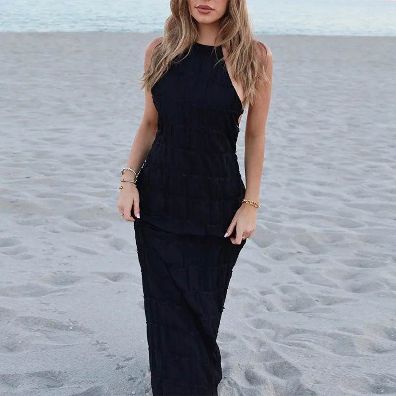 Elegant Pleated Halter Dress - Slim Backless Maxi for Women - Buy Center US