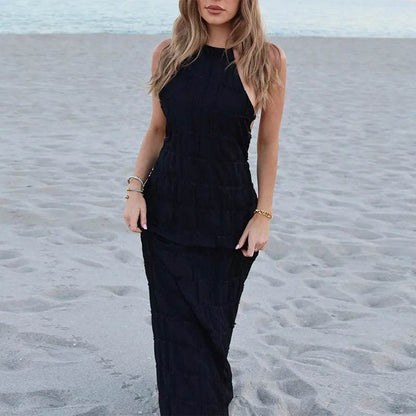 Elegant Pleated Halter Dress - Slim Backless Maxi for Women - Buy Center US