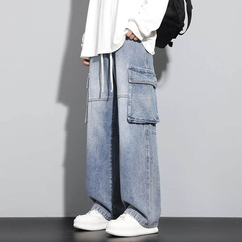 Men’s Wide Leg Jeans - Streetwear Cargo Pants with Big Pockets - Buy Center US