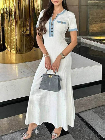 Chic Contrast Sleeveless Maxi Dress for Women - Elegant & Pleated - Buy Center US