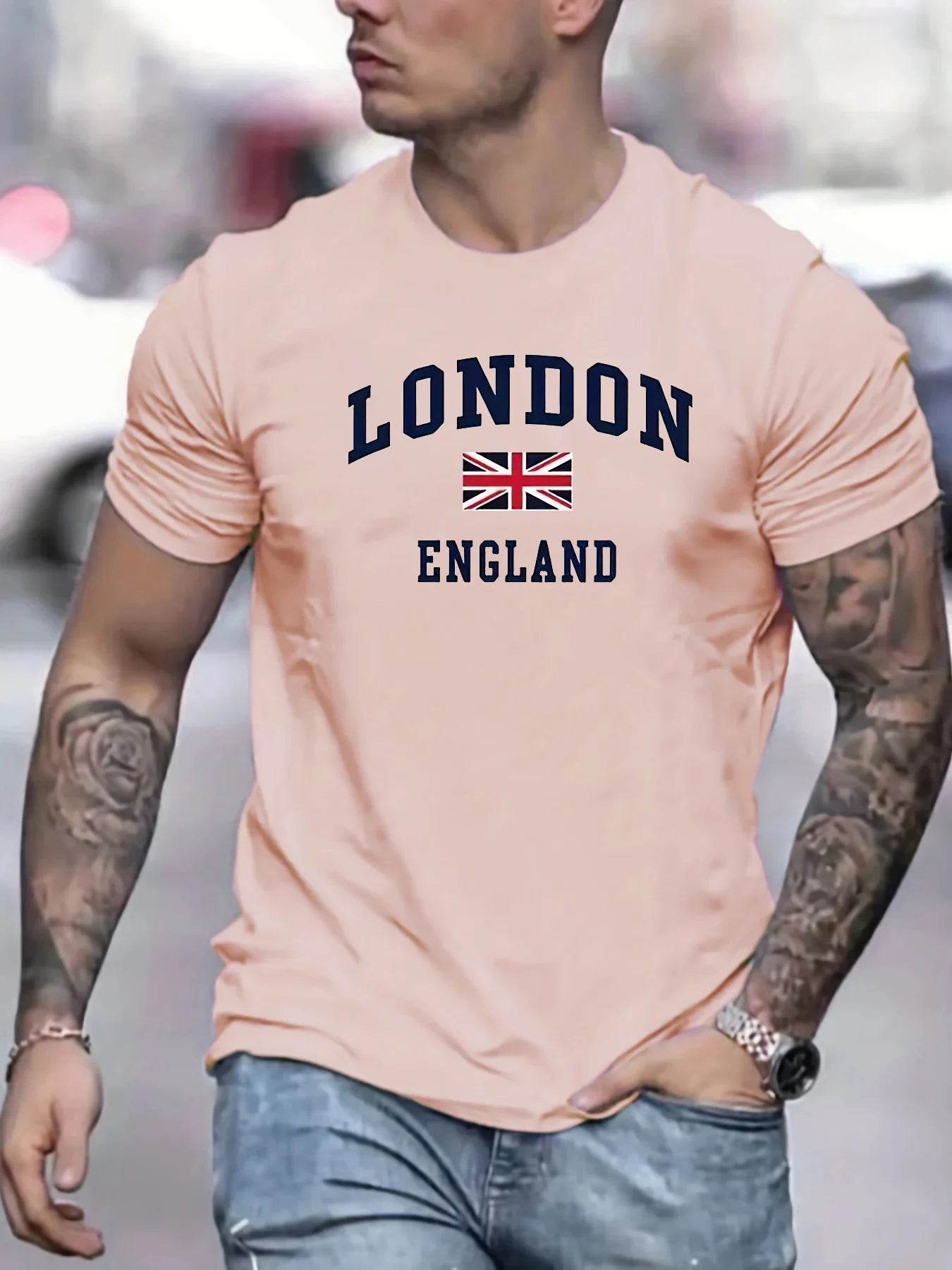 GUILAN Men's Plus Size Cotton T-Shirt - Casual London Pattern, Short Sleeves - Buy Center US