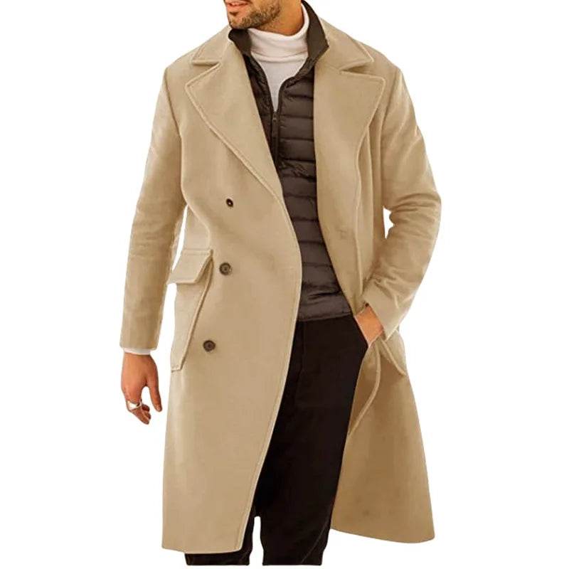 DOUYIFGGG Men's Long Woolen Overcoat - Casual Winter Fashion Jacket - Buy Center US