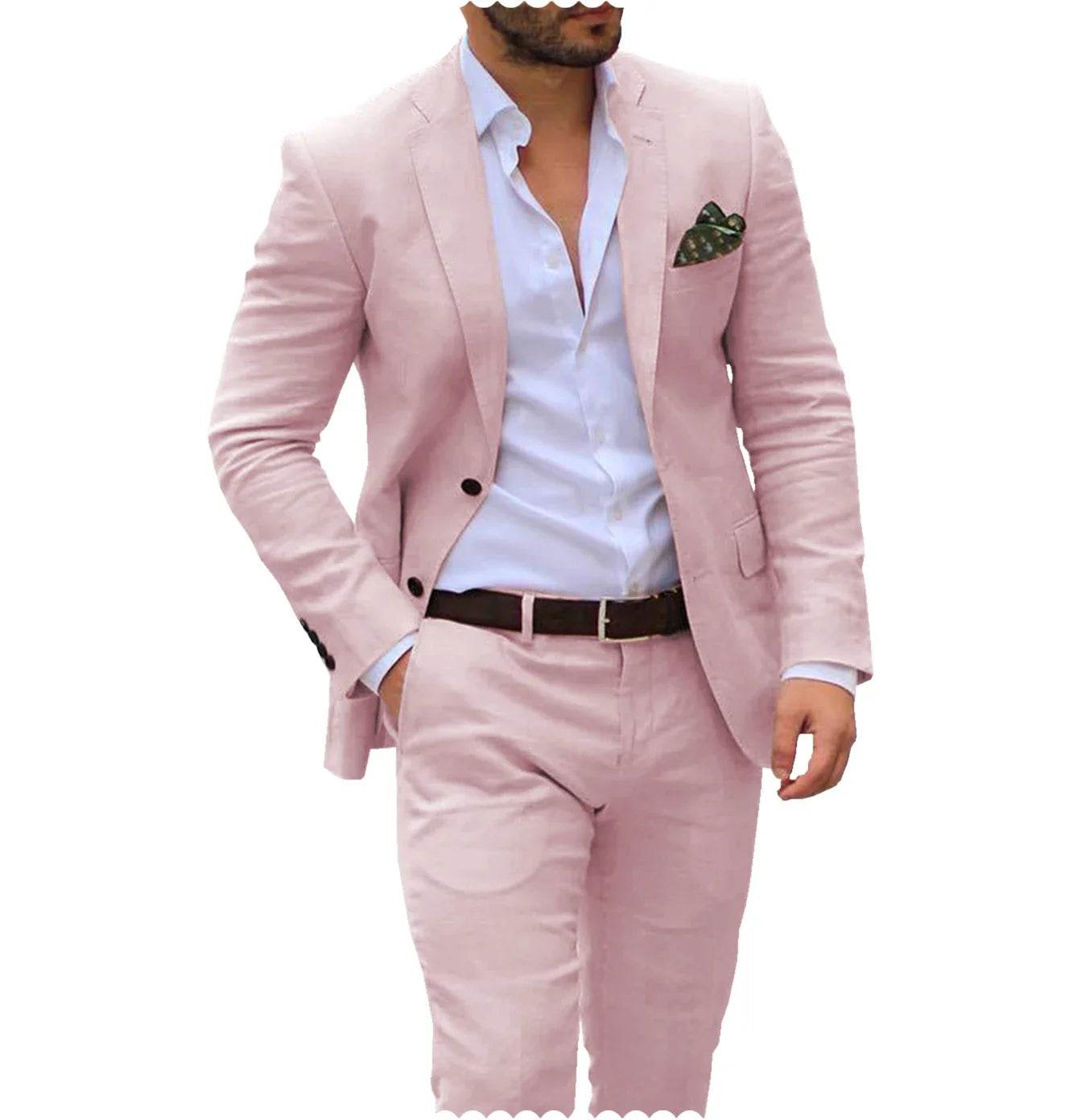 Men’s Linen Wedding Suit - 2 Piece Blazer & Pants for Groom, Custom Fit - Buy Center US