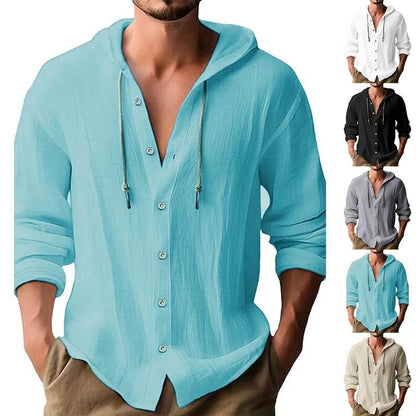Casual Summer Men's Linen Shirt - Long Sleeve Hoodie Cardigan Top - Buy Center US