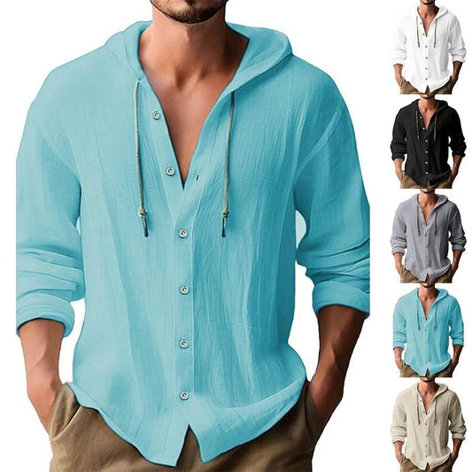 Casual Summer Men's Linen Shirt - Long Sleeve Hoodie Cardigan Top - Buy Center US