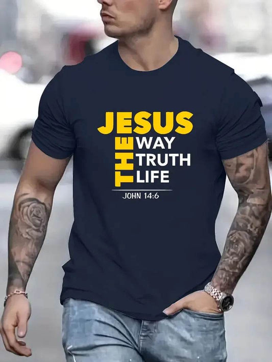 Jesus Print T-Shirt for Men - Casual Short Sleeve, Breathable & Quick Dry - Buy Center US