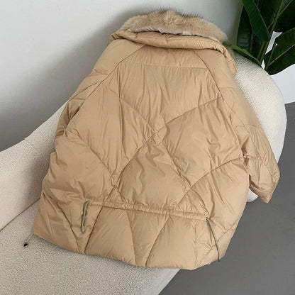 Real Natural Fox Fur Puffer Coat - Thick White Goose Down Jacket - Buy Center US