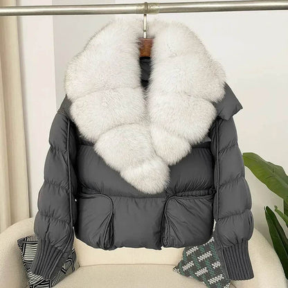 Women's Thick Warm Fox Fur Collar Coat - Casual Duck Down Jacket - Buy Center US