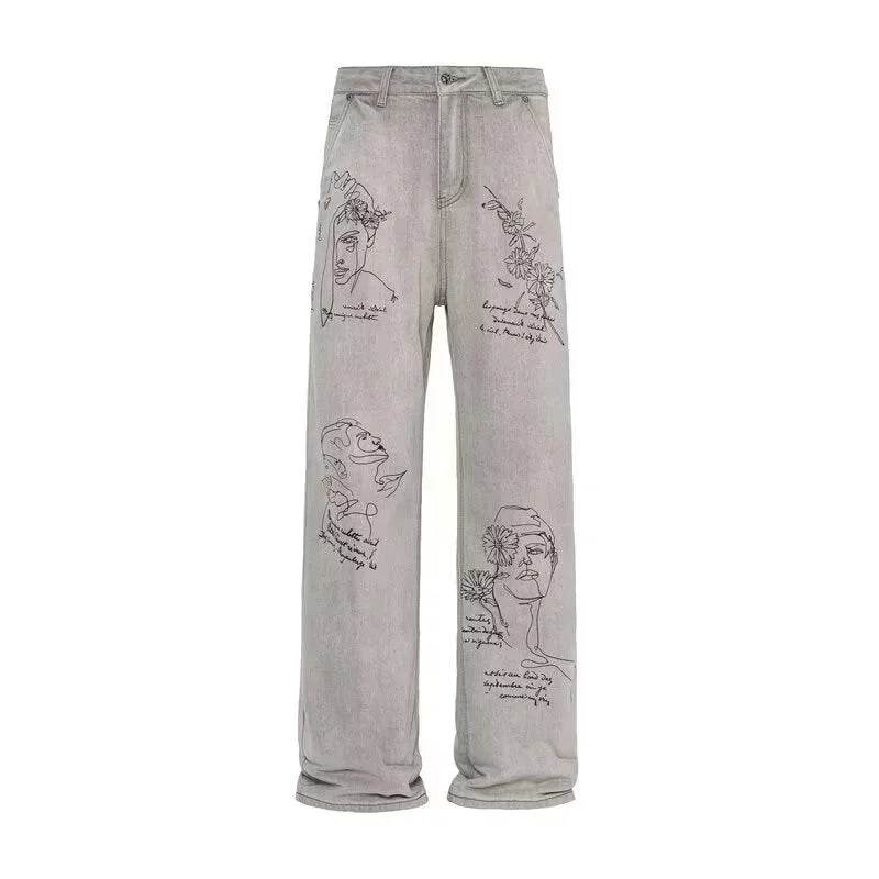 American Retro Graffiti Jeans for Men - Baggy Y2K Streetwear Style - Buy Center US