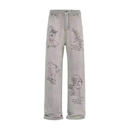 American Retro Graffiti Jeans for Men - Baggy Y2K Streetwear Style - Buy Center US