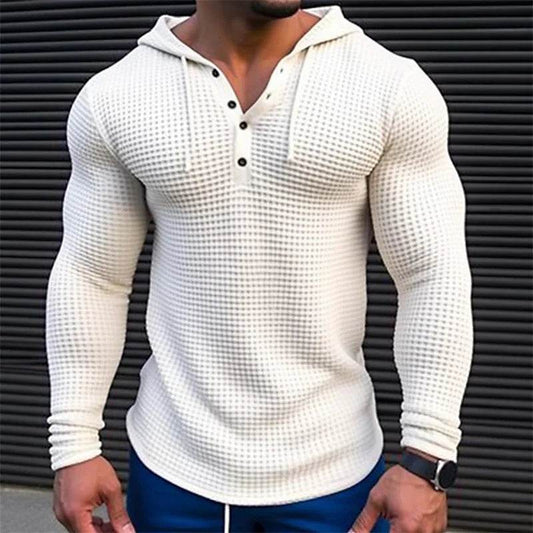 Men's Casual Long Sleeve Pullover Hoodie - Comfortable Solid Color Tops - Buy Center US