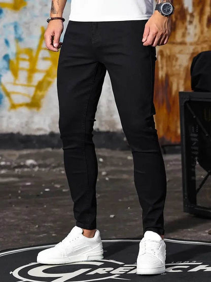 CHOLYL Slim Fit Zipper Jeans for Men - Retro Casual Denim Trousers - Buy Center US