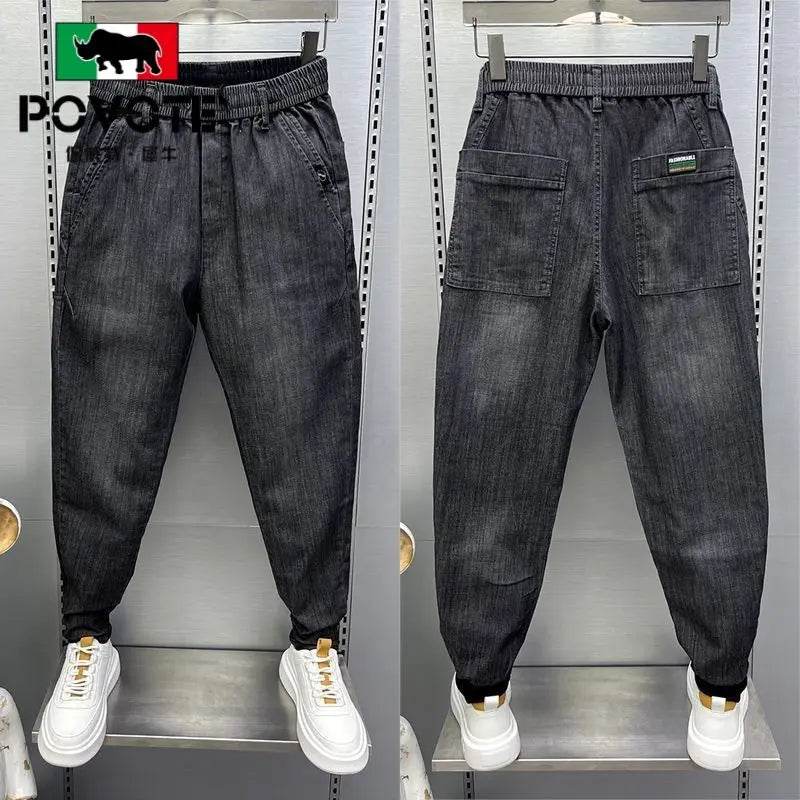 Trendy Men's Casual Jeans - Drawstring, Baggy Denim Trousers - Buy Center US