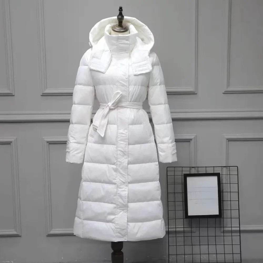 2024 Women's White Duck Down Jacket - Long Hooded & Casual Style - Buy Center US