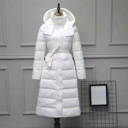 2024 Women's White Duck Down Jacket - Long Hooded & Casual Style - Buy Center US
