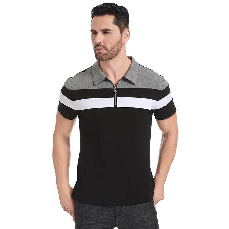 ReFire Gear Men's Casual Summer Polo - 1/4 Zip, Contrast Striped Style - Buy Center US