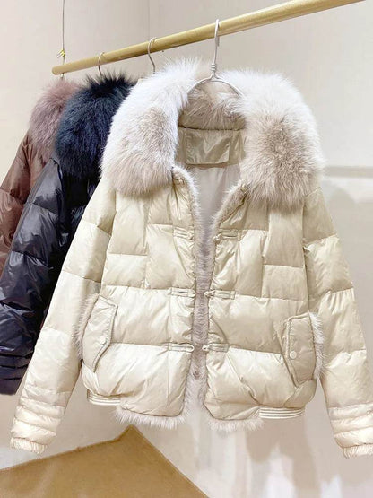 Women's Mink Short Down Jacket - Fox Fur Collar, Winter Coat - Buy Center US
