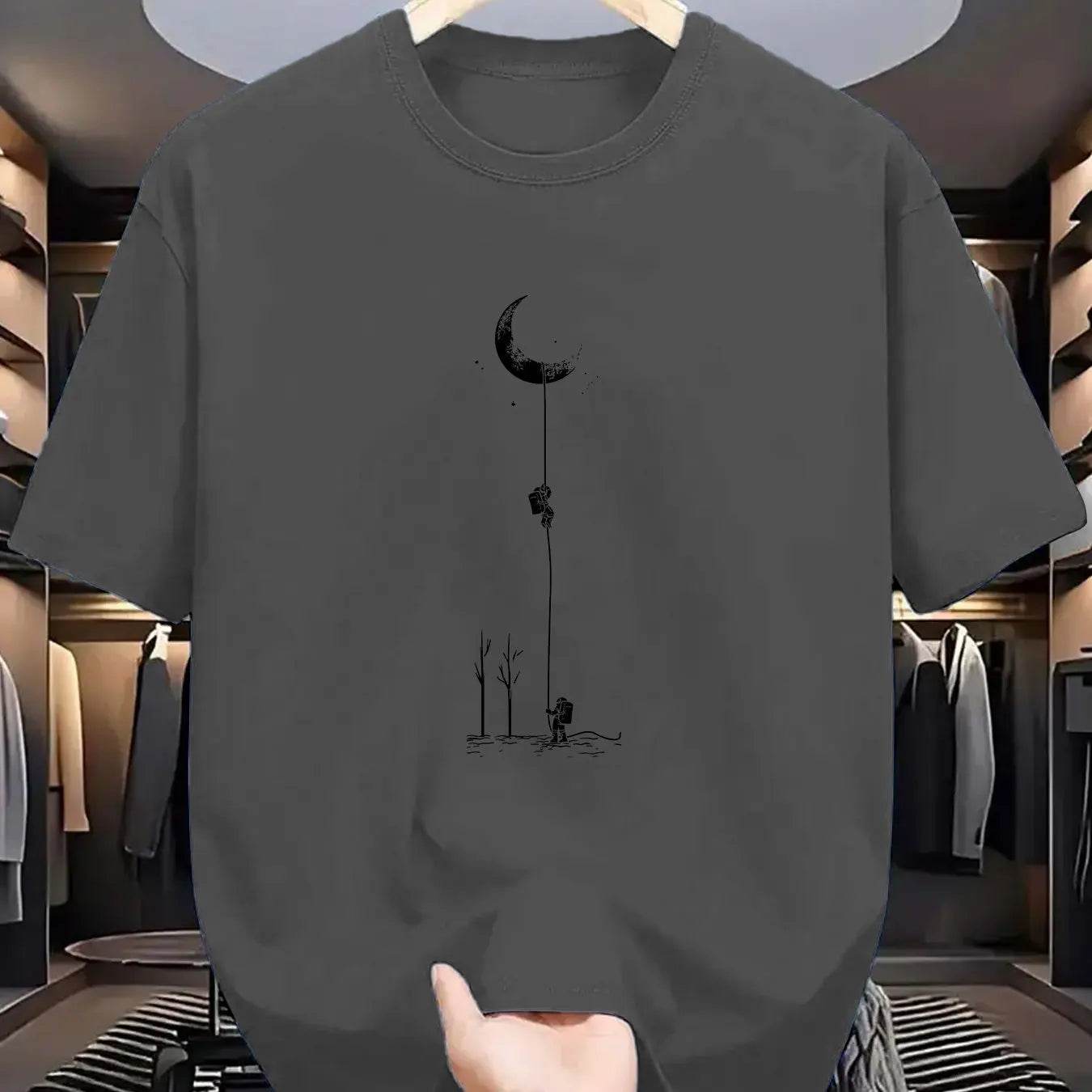 GUILAN Men's 100% Cotton Casual T-Shirt - Plus Size Moon Landing Print - Buy Center US