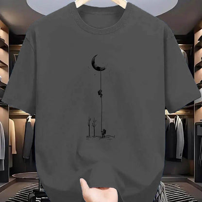 GUILAN Men's 100% Cotton Casual T-Shirt - Plus Size Moon Landing Print - Buy Center US