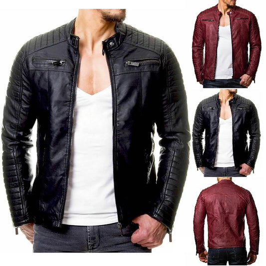 Men's Motorcycle Leather Jacket - Windproof, Rainproof, Casual Style - Buy Center US