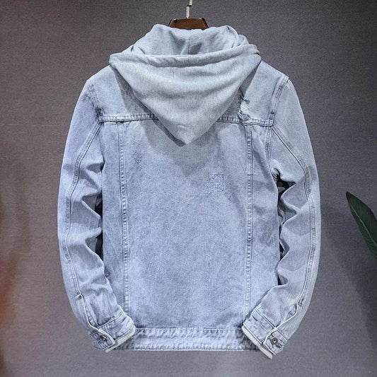 WQAFVG Men's Casual Denim Jacket - Light Blue, Detachable Hooded Design - Buy Center US