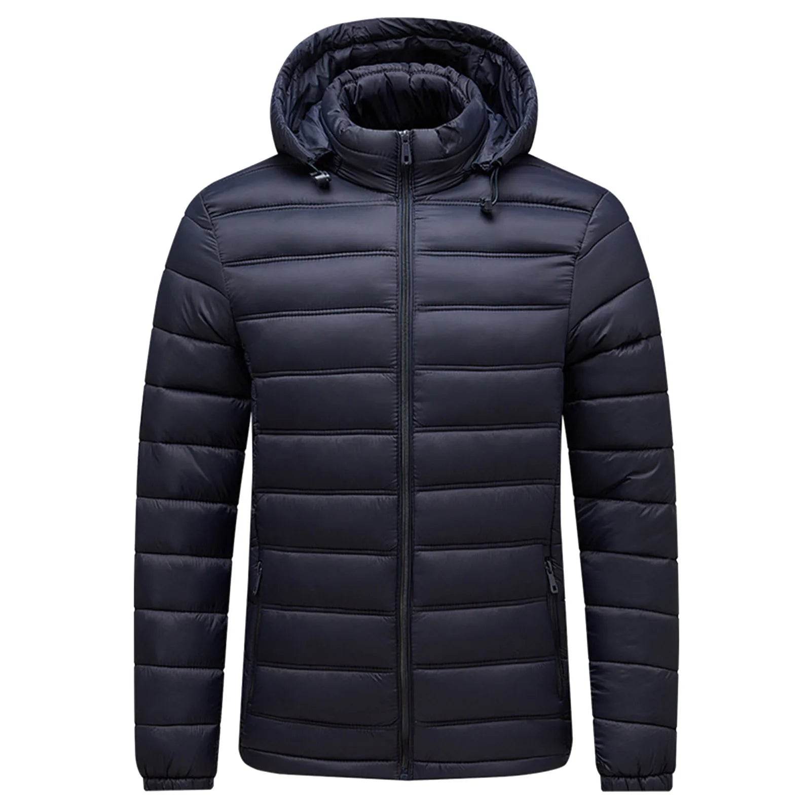 Men's Thick Cotton Padded Jacket with Hood - Detachable Zipper for Winter - Buy Center US