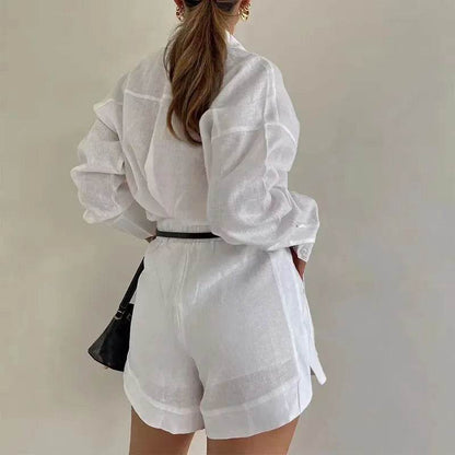 Women's Casual 2-Piece Summer Outfit - Button Detail & Shorts - Buy Center US