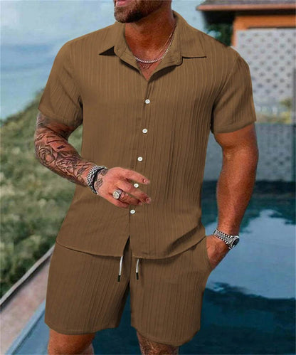 2024 Summer Men's Casual Beach Suit - Loose Fit Short Sleeve & Shorts - Buy Center US