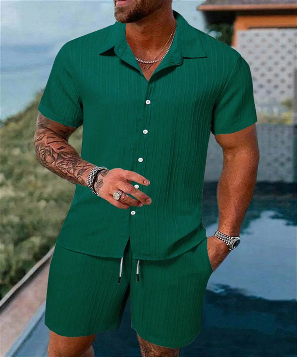 2024 Summer Men's Casual Beach Suit - Loose Fit Short Sleeve & Shorts - Buy Center US