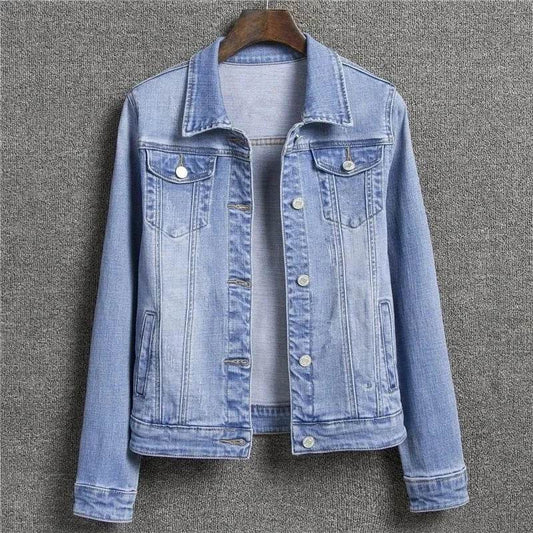 Women's Casual Denim Jacket - Long Sleeve, Single Breasted Design - Buy Center US