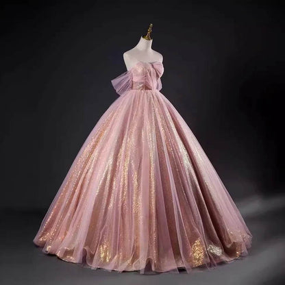 MCDV Rose Gold Off The Shoulder Evening Dress - Sequined Quinceanera - Buy Center US
