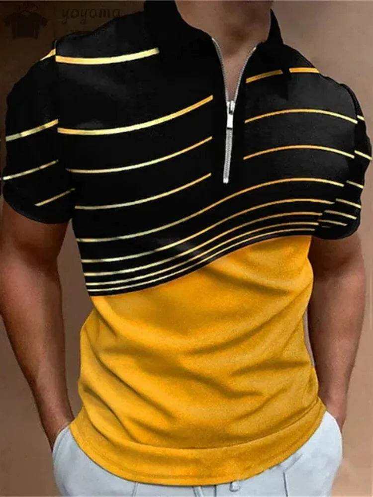 Men's Summer Zip Polo Shirt - Casual Short Sleeve Graphic T-Shirt - Buy Center US
