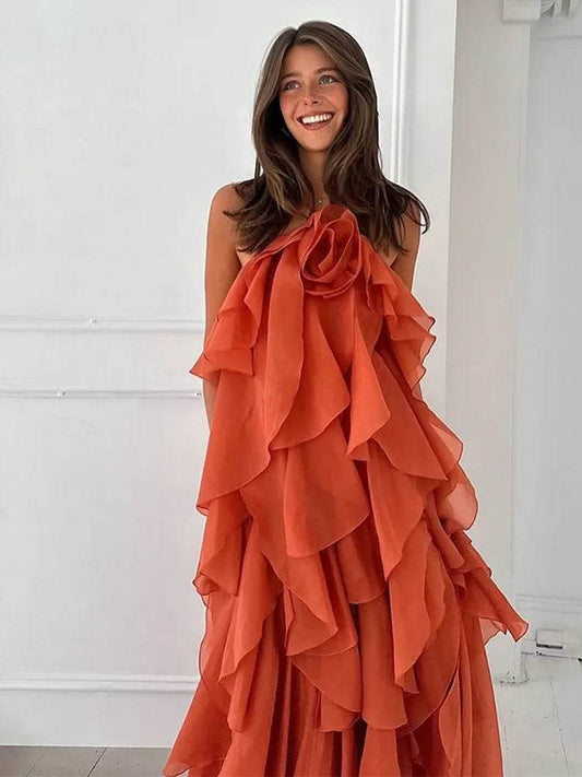 LLYGE Women's Beach Layer Ruffles Maxi Dress - Backless & Slim Fit - Buy Center US