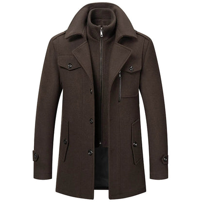 Men's Black Woolen Trench Coat - Casual High Collar Zipper Jacket - Buy Center US