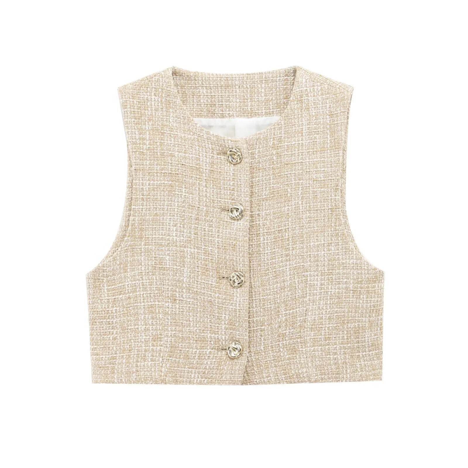 ZBZA Women's Textured Check Vest & Shorts Set - Chic Summer Look - Buy Center US