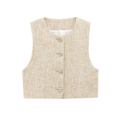 ZBZA Women's Textured Check Vest & Shorts Set - Chic Summer Look - Buy Center US