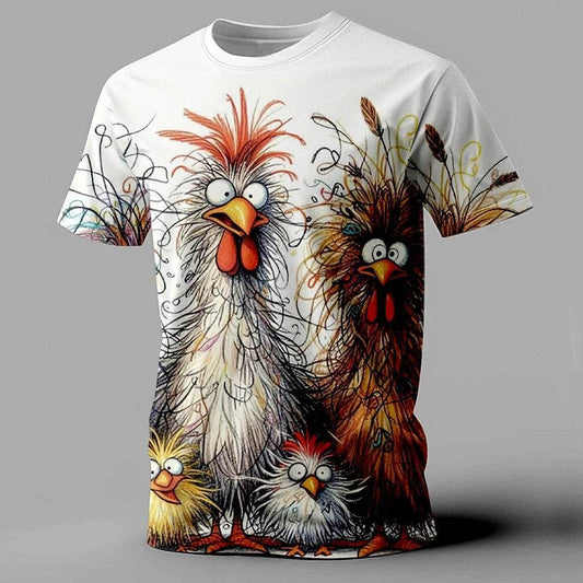 Funny Men's Oversized T-Shirt with Animal Chicken Print - Casual Summer Tee - Buy Center US