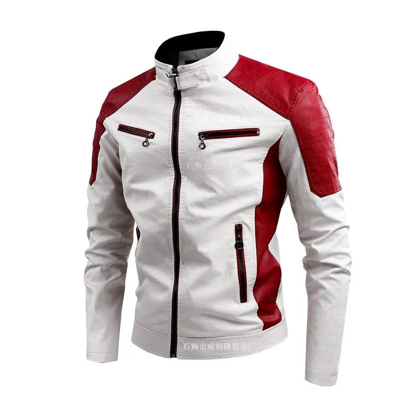Btsukimi Men's Leather Motorcycle Jacket - Stylish Patchwork & Zipper Design - Buy Center US