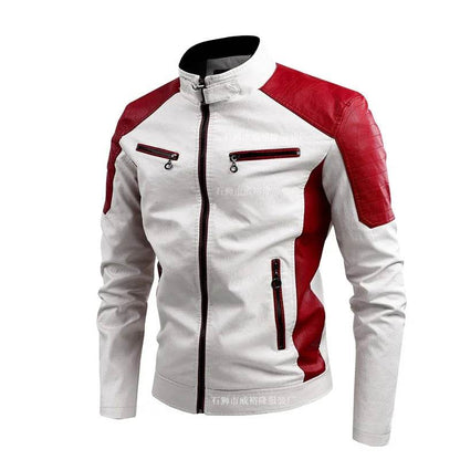 Btsukimi Men's Leather Motorcycle Jacket - Stylish Patchwork & Zipper Design - Buy Center US