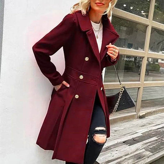 RVHS Women's Woolen Trench Coat - Double Breasted, Warm Streetwear - Buy Center US