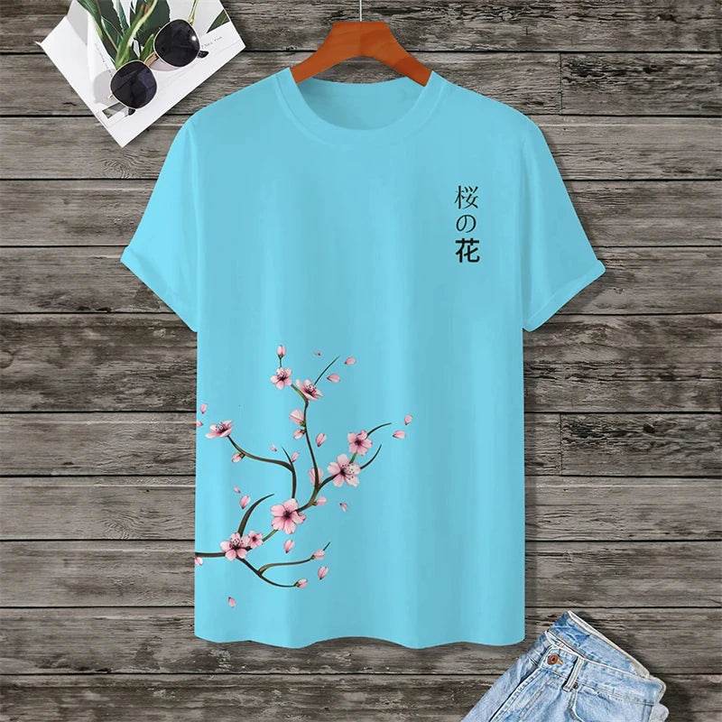 Men’s 3D Print Cherry Blossom Tree Tee - Casual Graphic Shirt for Summer - Buy Center US