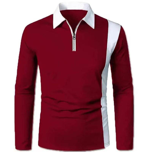 Men's Long Sleeve Contrast Color Patchwork Polo Shirt - Stylish & Breathable - Buy Center US