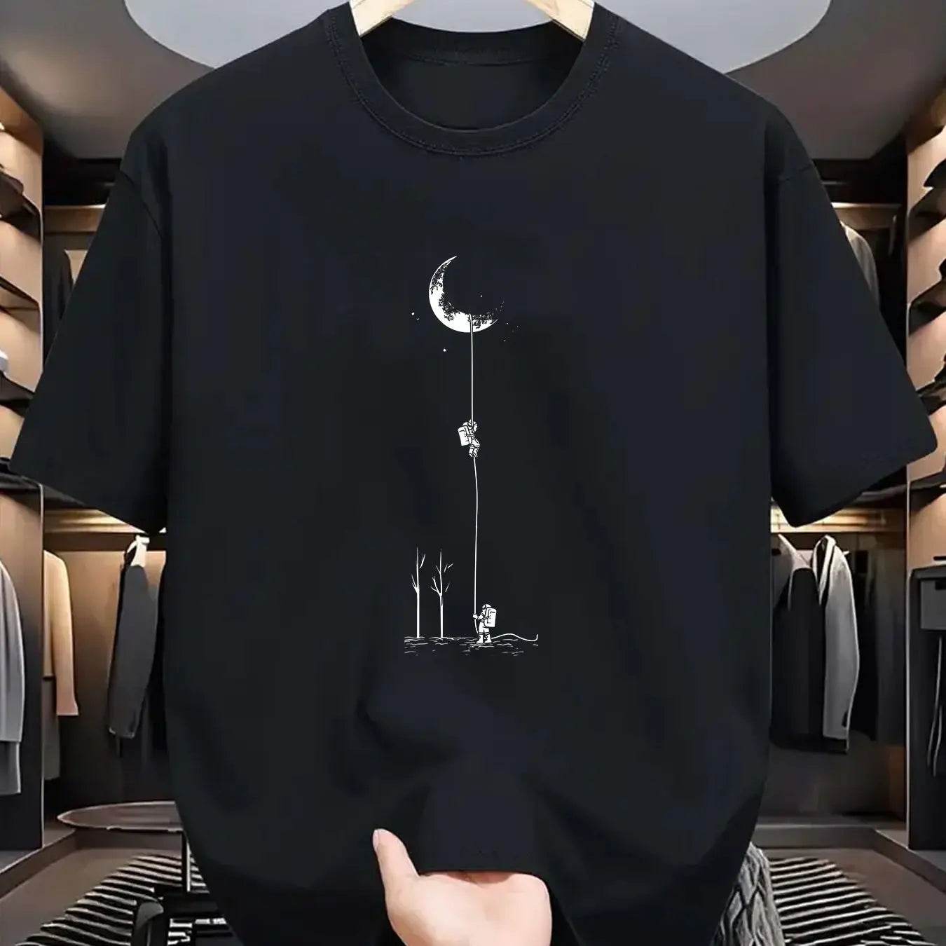 GUILAN Men's 100% Cotton Casual T-Shirt - Plus Size Moon Landing Print - Buy Center US