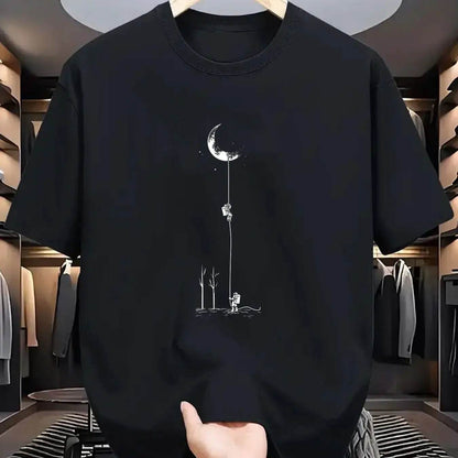 GUILAN Men's 100% Cotton Casual T-Shirt - Plus Size Moon Landing Print - Buy Center US