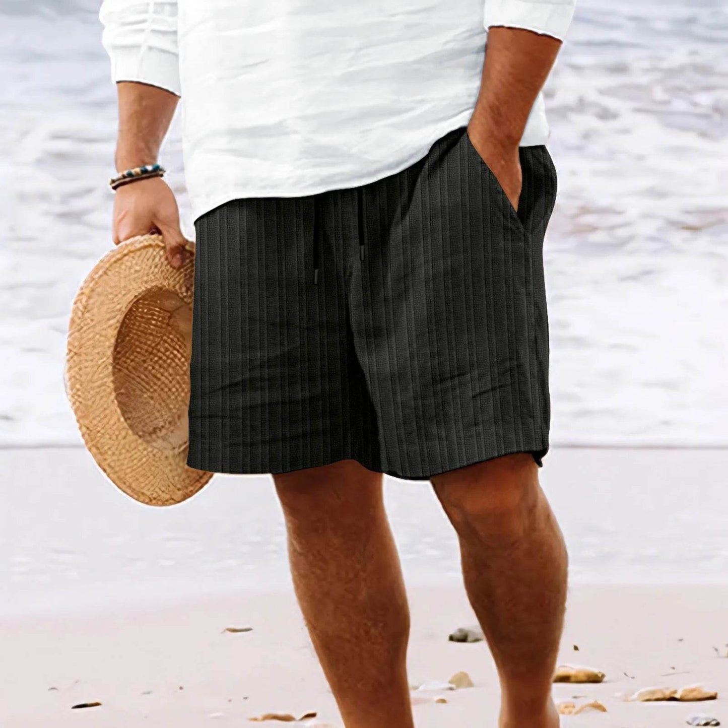 Summer Men’s Hawaiian Beach Shorts - Striped Multi-Pocket Comfort - Buy Center US