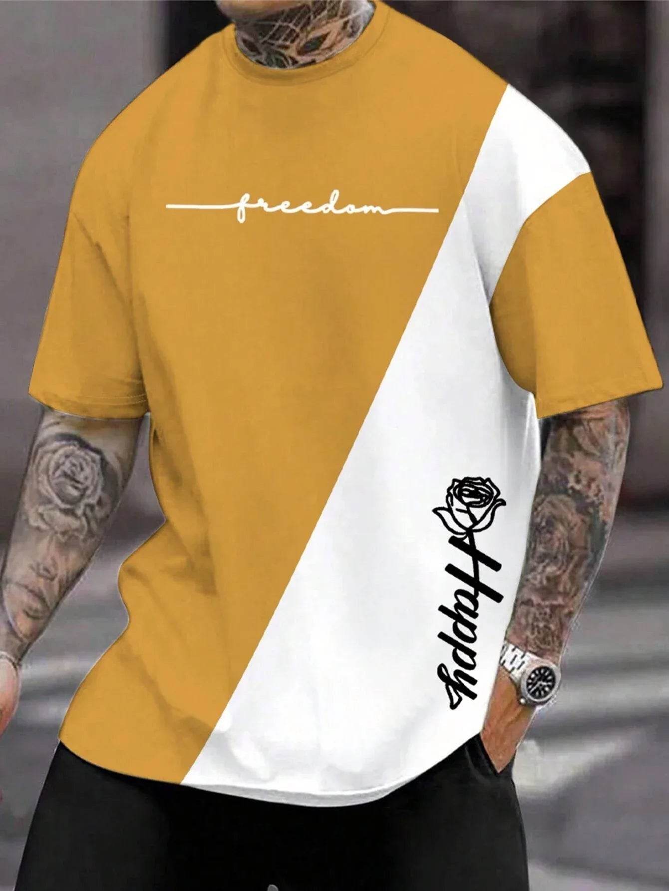 Casual 3D Printed T-Shirt for Men - Harajuku Letter & Flower Design - Buy Center US