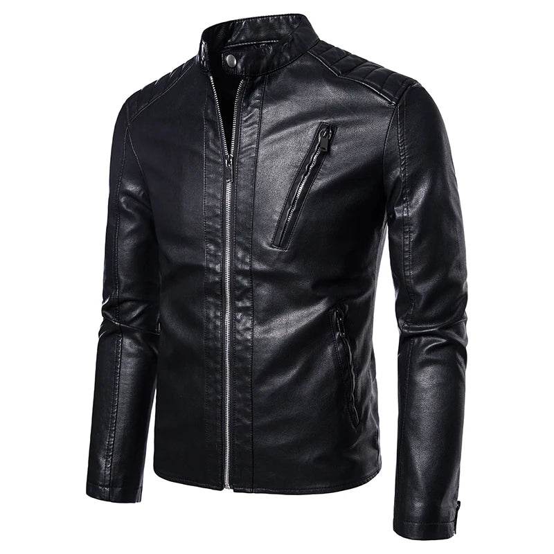 TRAF Men's Spring & Autumn Leather Jacket - Slim Fit Casual Coat - Buy Center US