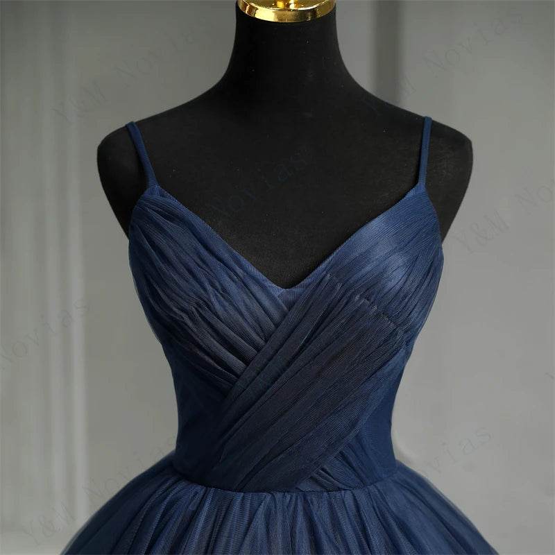 Y&M NOVIAS Navy Blue Quinceanera Dress - Ruffled V-Neck Gown - Buy Center US