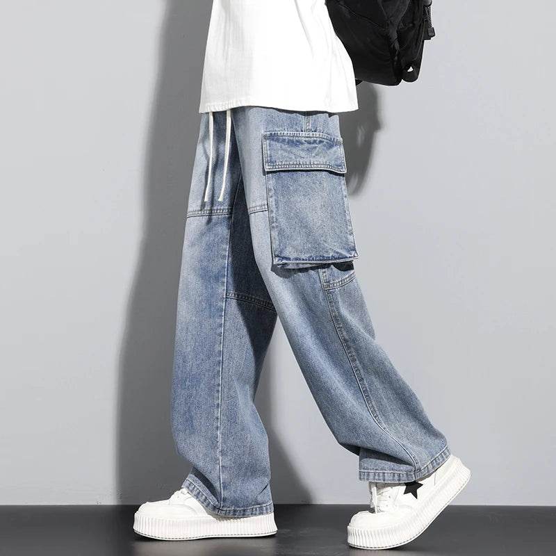 Men’s Wide Leg Jeans - Streetwear Cargo Pants with Big Pockets - Buy Center US